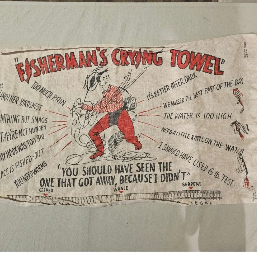 Textilimpex 26x15 Fisherman's Crying Towel Novelty Linen Vintage Sticker